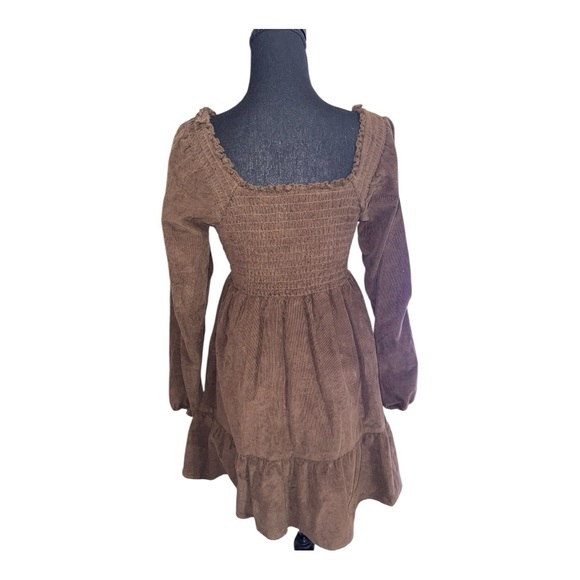 AE Long-Sleeve Smocked Corduroy Mini Dress NWOT - Picture 5 of 5